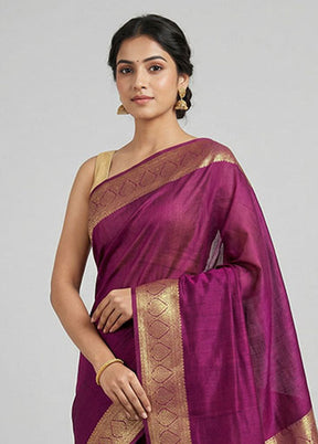Purple Dupion Silk Saree With Blouse Piece