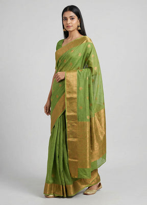 Green Dupion Silk Saree With Blouse Piece