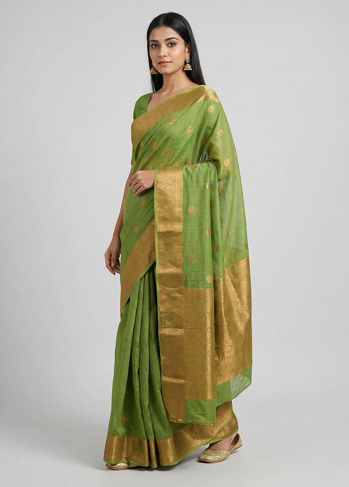 Green Dupion Silk Saree With Blouse Piece