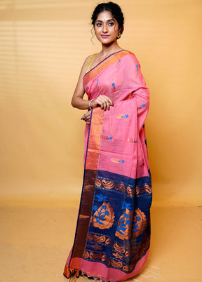 Pink Cotton Saree With Blouse Piece