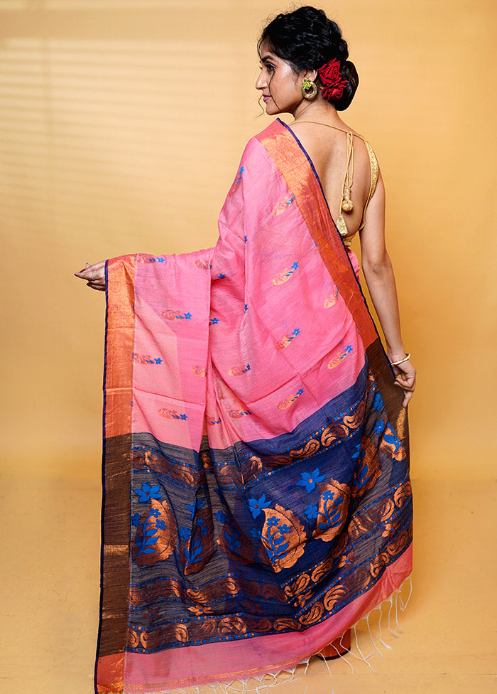 Pink Cotton Saree With Blouse Piece