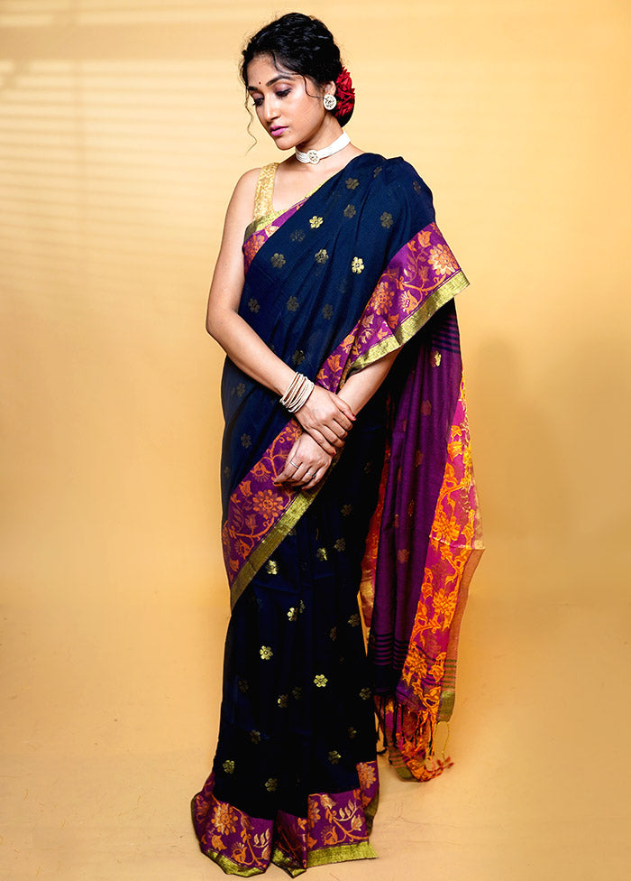Black Cotton Saree With Blouse Piece
