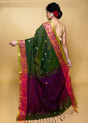 Green Cotton Saree With Blouse Piece