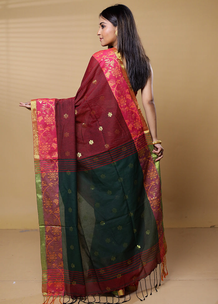 Green Cotton Saree With Blouse Piece