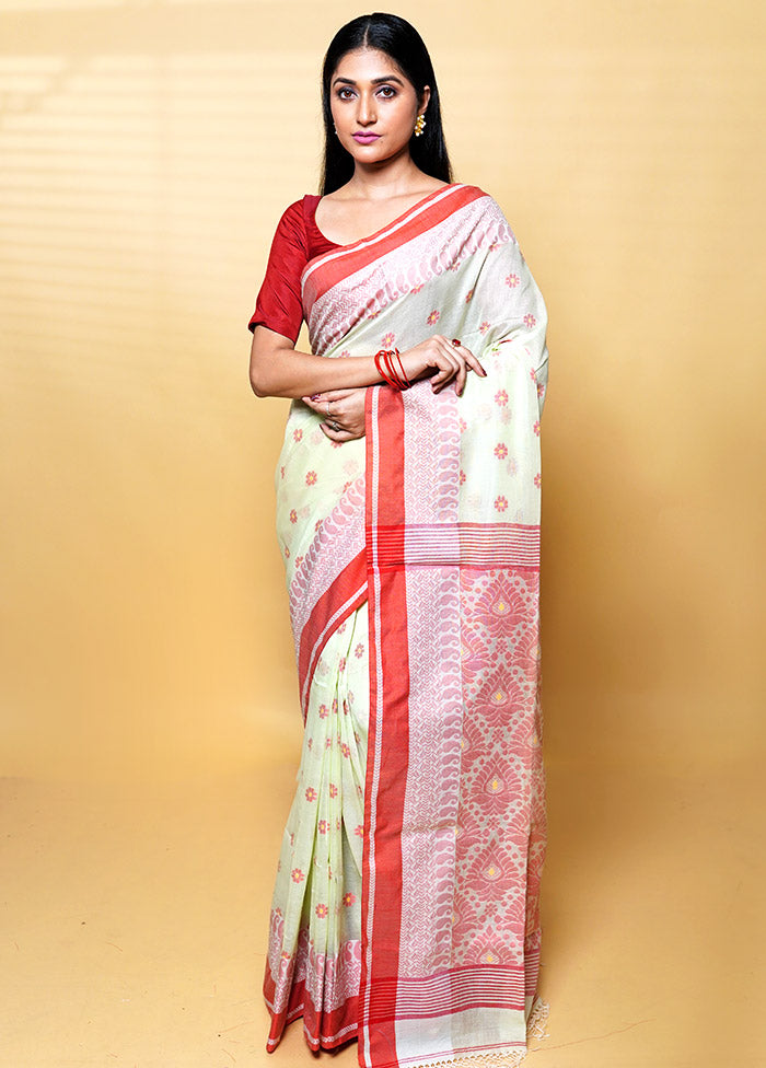 Green Cotton Saree With Blouse Piece