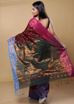 Maroon Cotton Saree With Blouse Piece