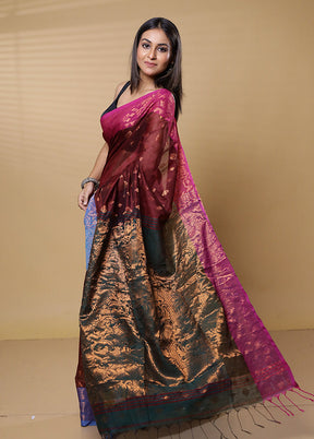 Maroon Cotton Saree With Blouse Piece