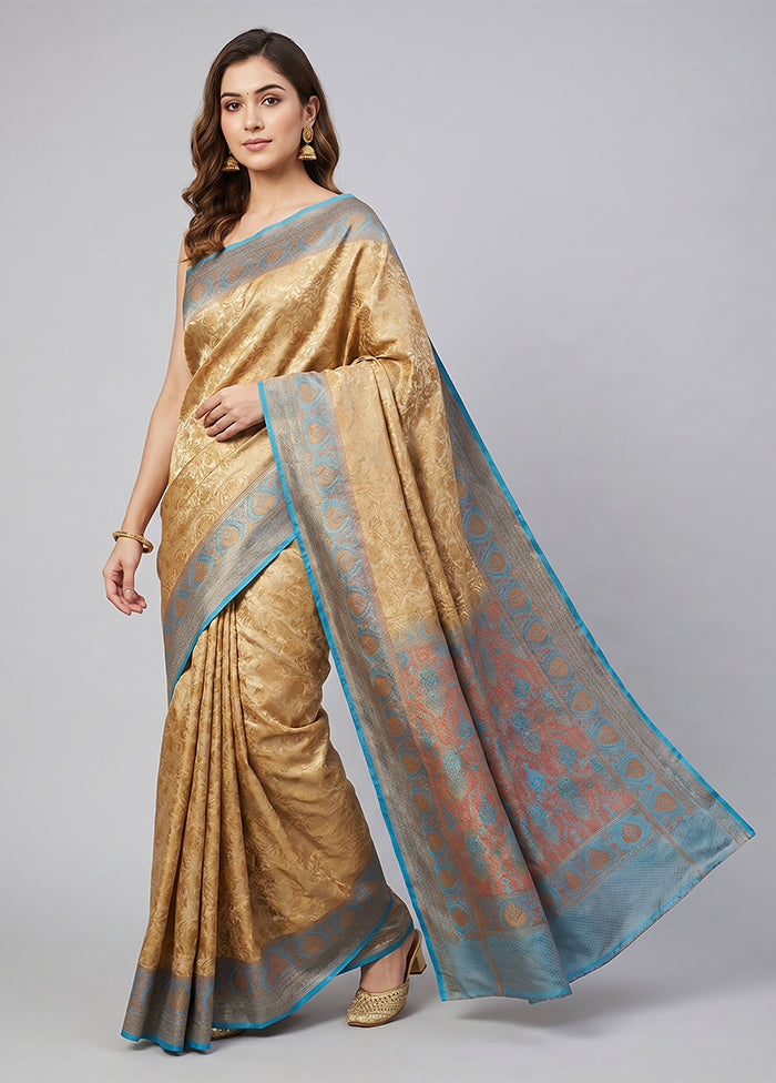 Cream Jamewar Silk Saree With Blouse Piece