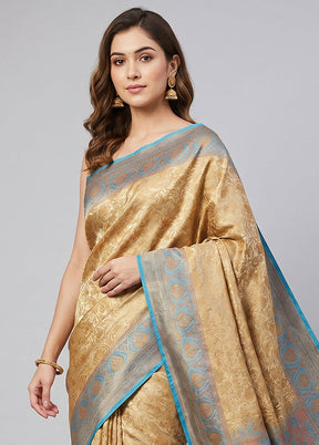 Cream Jamewar Silk Saree With Blouse Piece