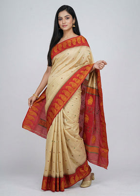 Cream Kanjivaram Silk Saree With Blouse Piece