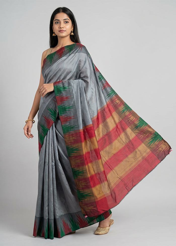 Grey Kanjivaram Silk Saree With Blouse Piece
