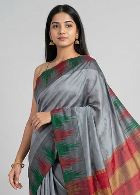Grey Kanjivaram Silk Saree With Blouse Piece