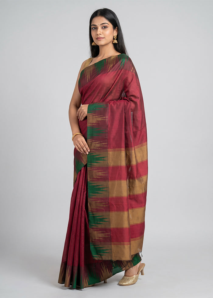 Maroon Kanjivaram Silk Saree With Blouse Piece