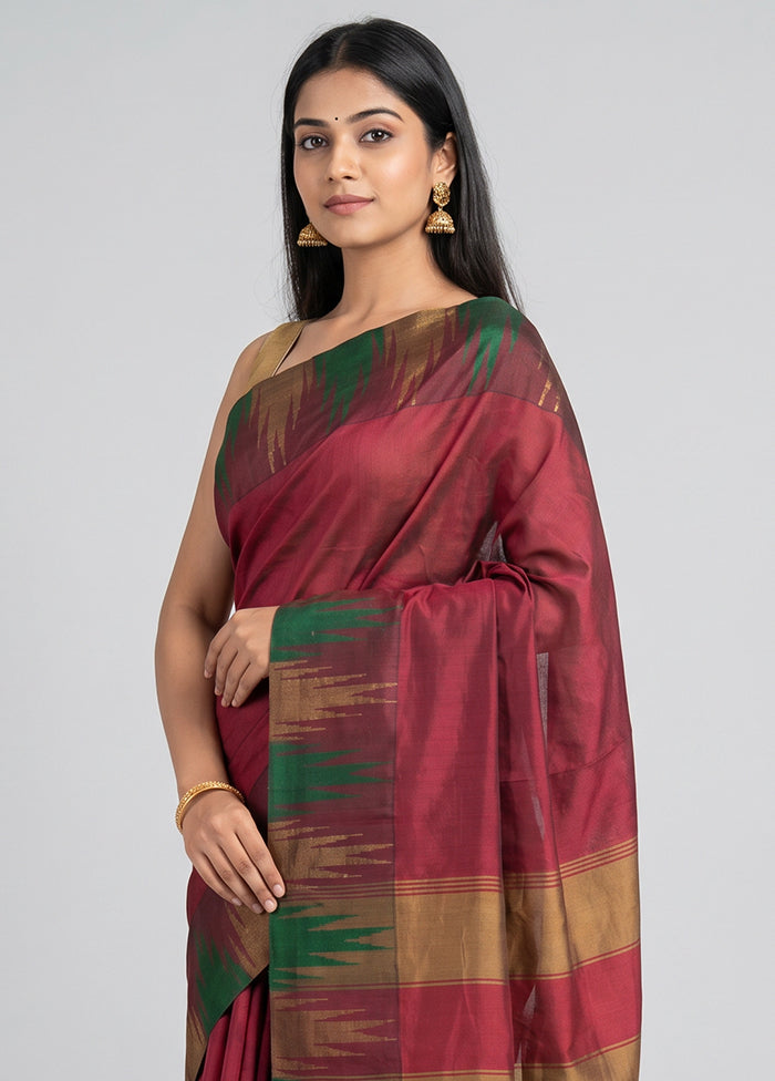 Maroon Kanjivaram Silk Saree With Blouse Piece