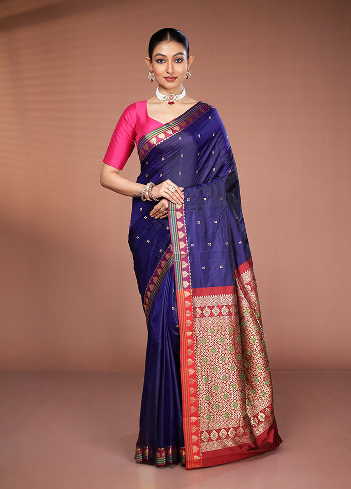 Blue Kanjivaram Silk Saree With Blouse Piece