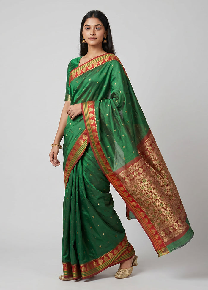 Green Kanjivaram Silk Saree With Blouse Piece