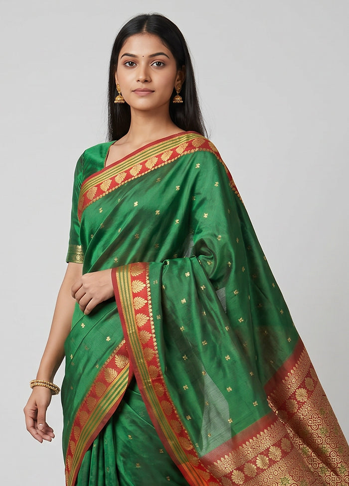 Green Kanjivaram Silk Saree With Blouse Piece