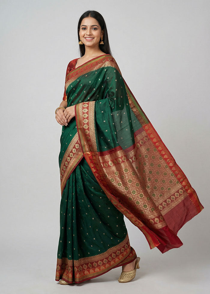 Green Kanjivaram Silk Saree With Blouse Piece