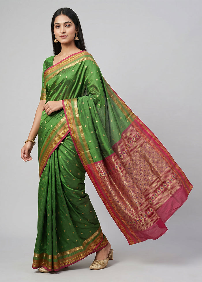 Green Kanjivaram Silk Saree With Blouse Piece