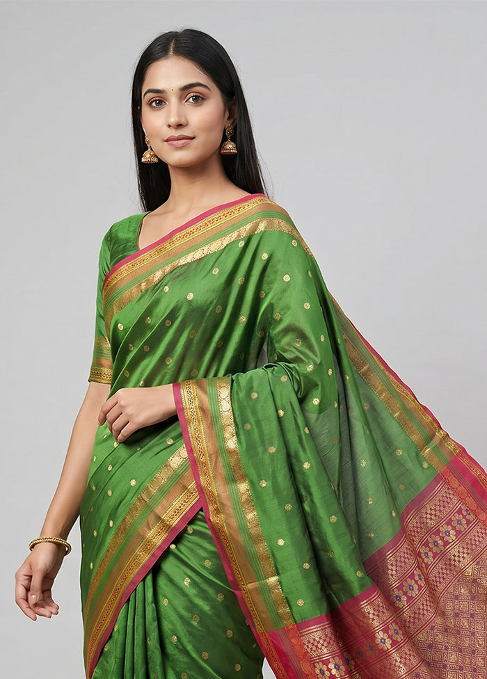 Green Kanjivaram Silk Saree With Blouse Piece