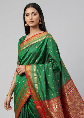 Green Kanjivaram Silk Saree With Blouse Piece