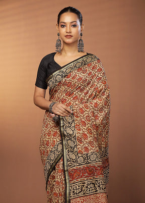 Cream Chanderi Silk Saree With Blouse Piece