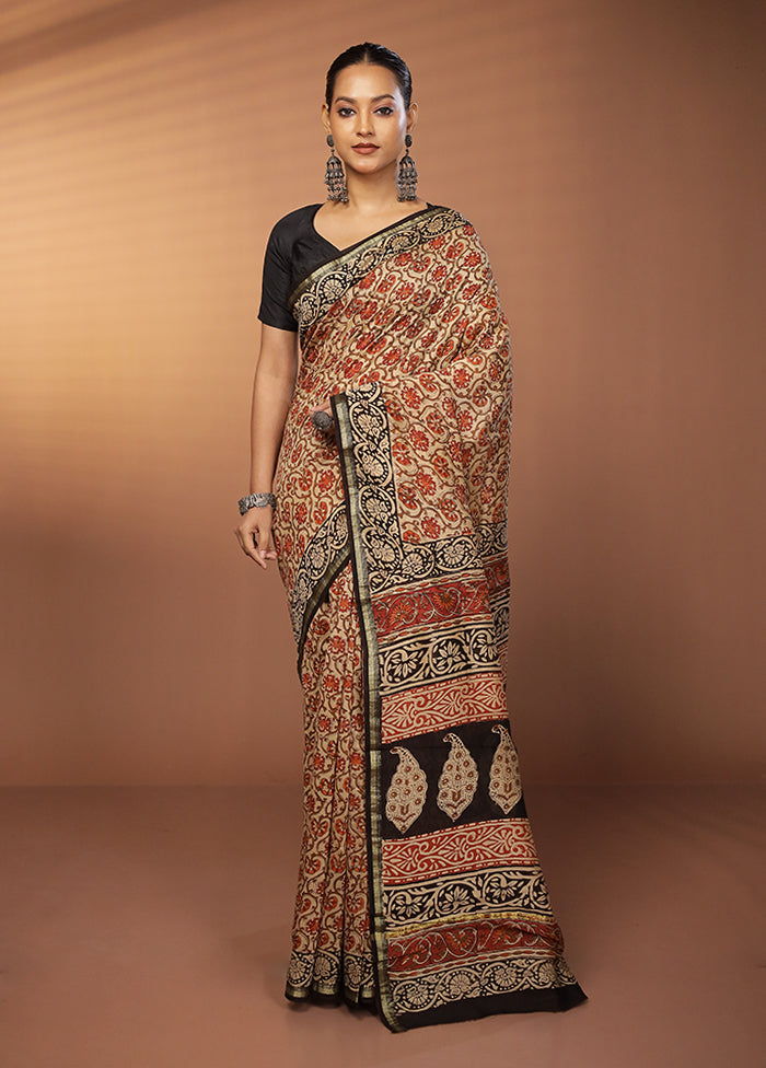 Cream Chanderi Silk Saree With Blouse Piece