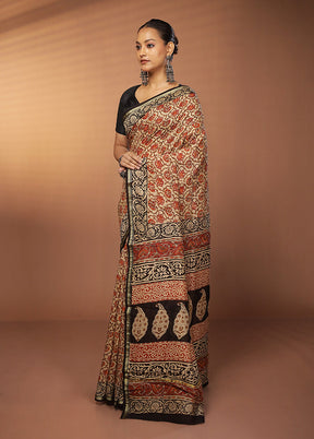 Cream Chanderi Silk Saree With Blouse Piece