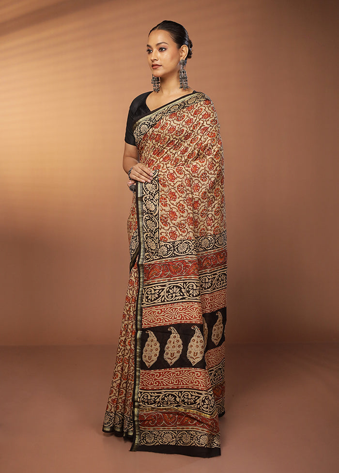 Cream Chanderi Silk Saree With Blouse Piece