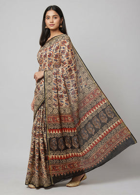 Cream Chanderi Silk Saree With Blouse Piece