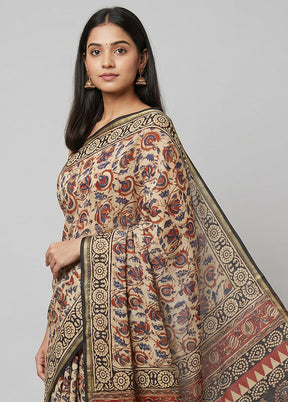 Cream Chanderi Silk Saree With Blouse Piece