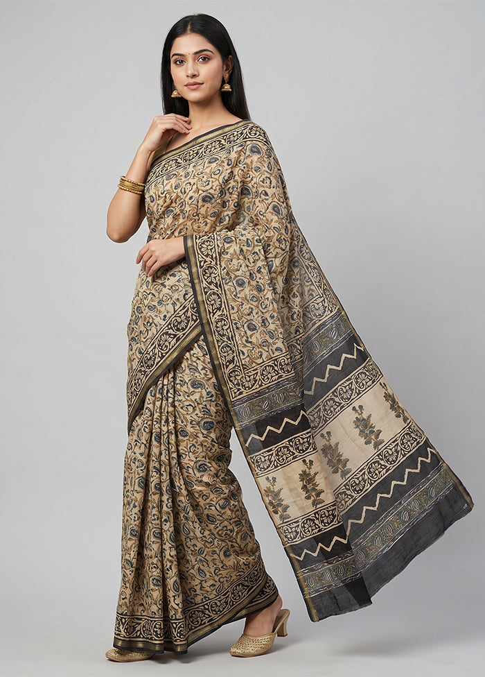 Cream Chanderi Silk Saree With Blouse Piece