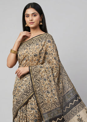 Cream Chanderi Silk Saree With Blouse Piece