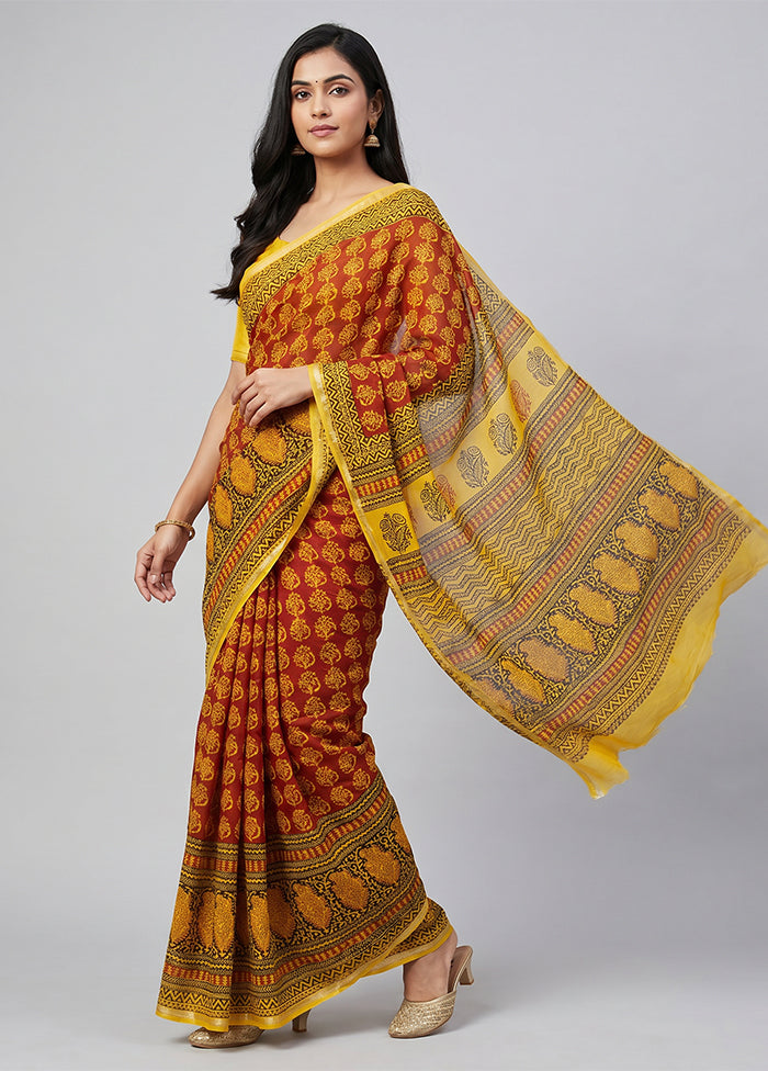 Yellow Chanderi Silk Saree With Blouse Piece