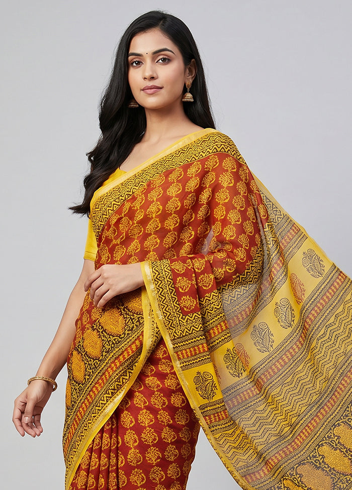 Yellow Chanderi Silk Saree With Blouse Piece