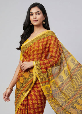 Yellow Chanderi Silk Saree With Blouse Piece