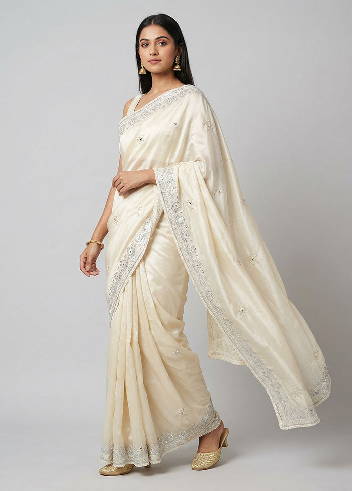 Cream Georgette Saree With Blouse Piece