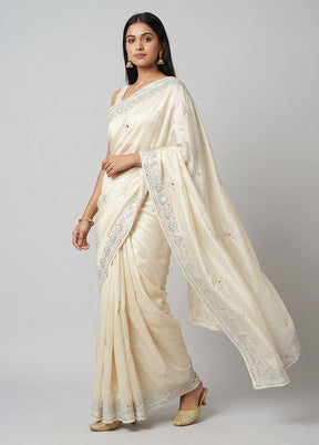 Cream Georgette Saree With Blouse Piece