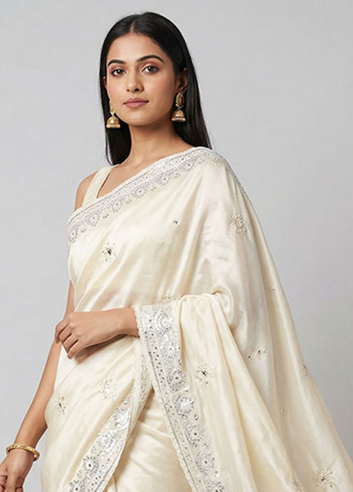 Cream Georgette Saree With Blouse Piece
