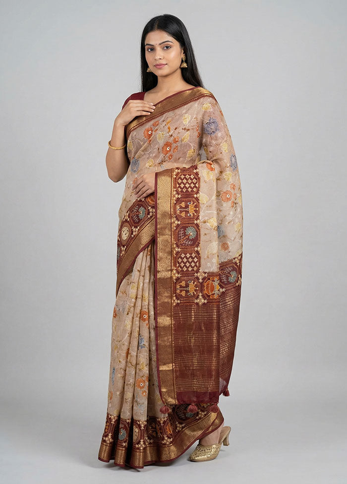 Maroon Dupion Silk Saree With Blouse Piece