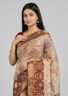Maroon Dupion Silk Saree With Blouse Piece