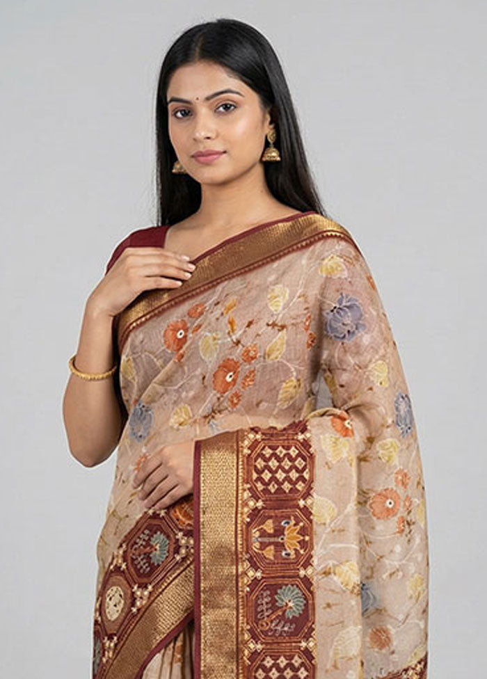 Maroon Dupion Silk Saree With Blouse Piece