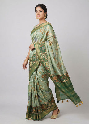 Green Dupion Silk Saree With Blouse Piece