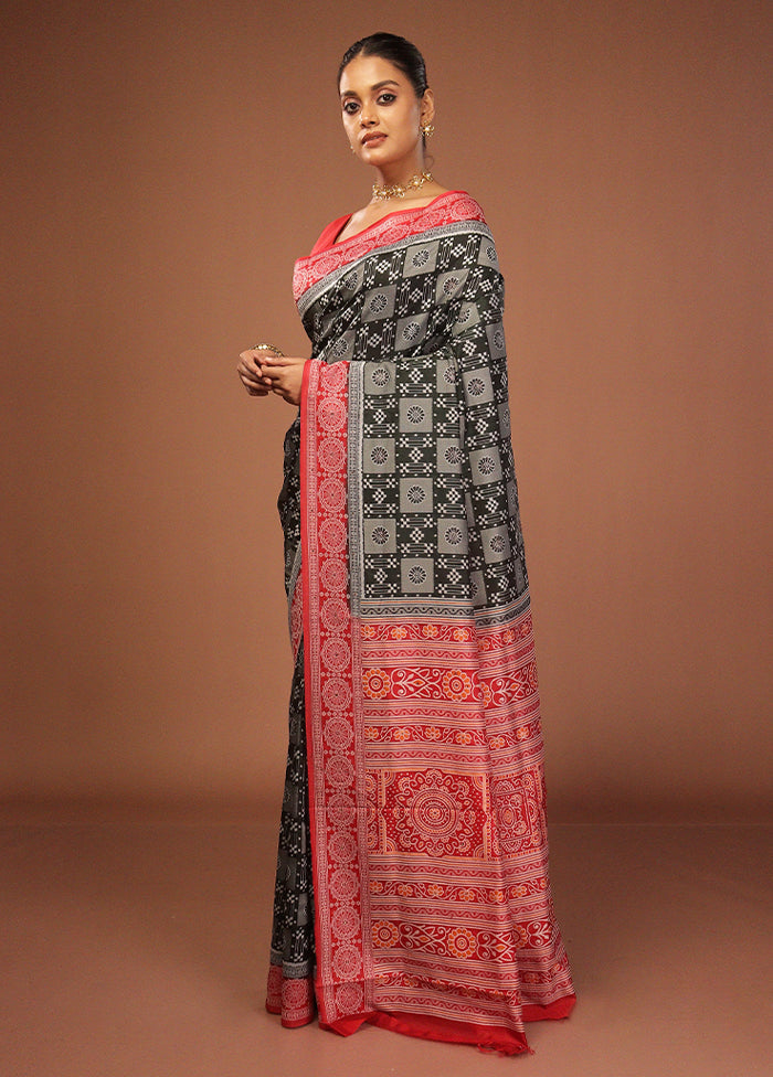 Black Bomkai Silk Saree Without Blouse Piece