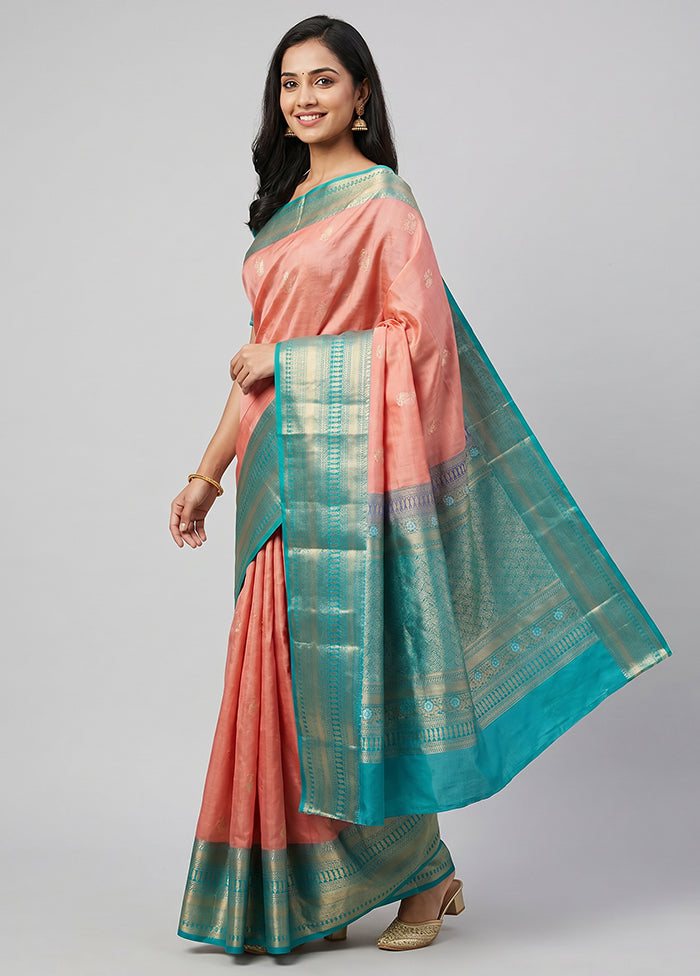 Pink Handloom Kanchipuram Pure Silk Saree With Blouse Piece