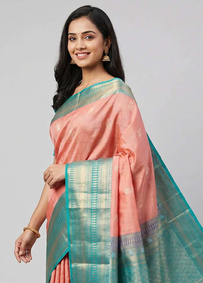 Pink Handloom Kanchipuram Pure Silk Saree With Blouse Piece