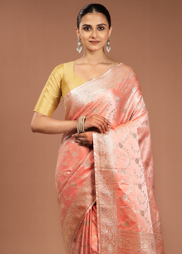Pink Banarasi Silk Saree With Blouse Piece