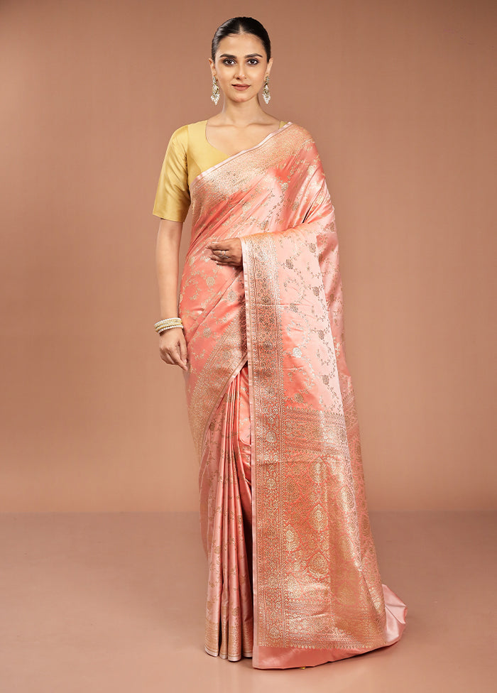 Pink Banarasi Silk Saree With Blouse Piece