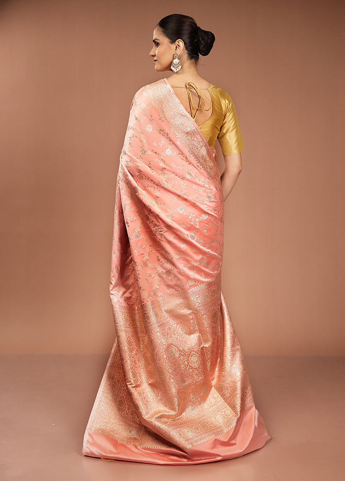 Pink Banarasi Silk Saree With Blouse Piece
