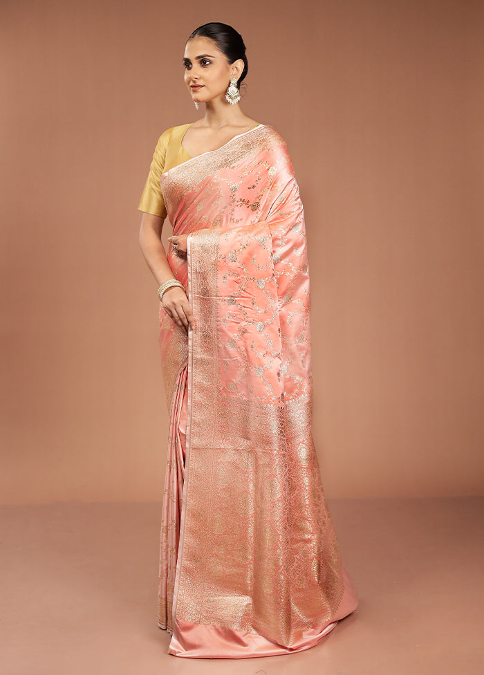 Pink Banarasi Silk Saree With Blouse Piece